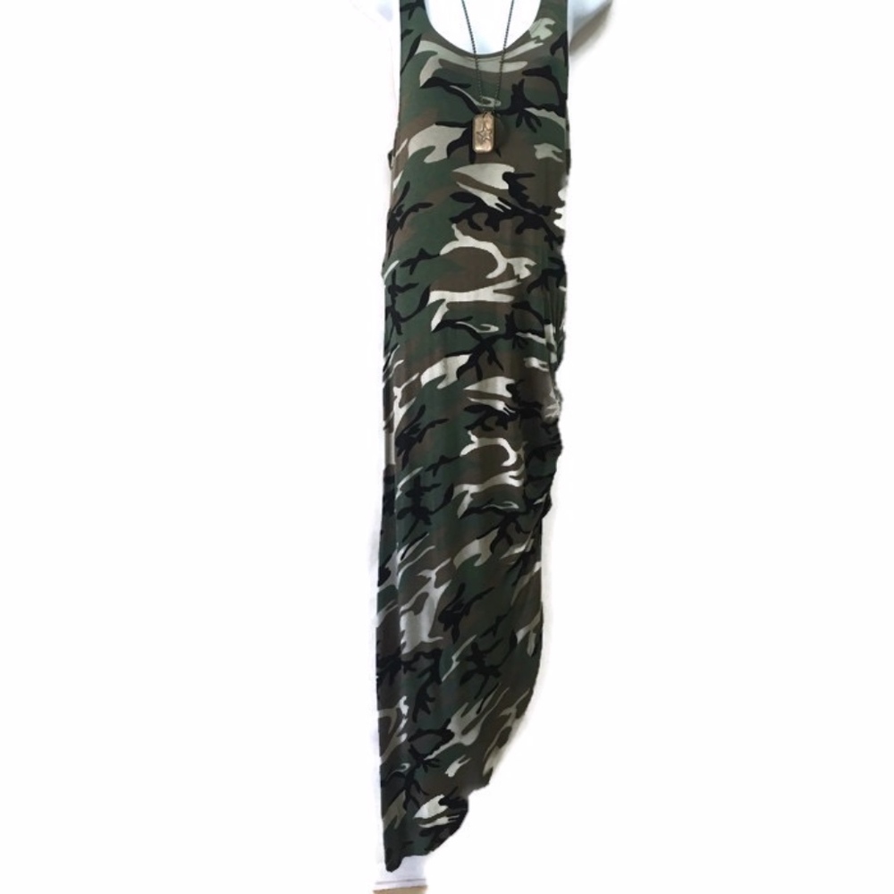 Asymmetrical Racerback Camouflage Maxi Dress - Picture 7 of 7